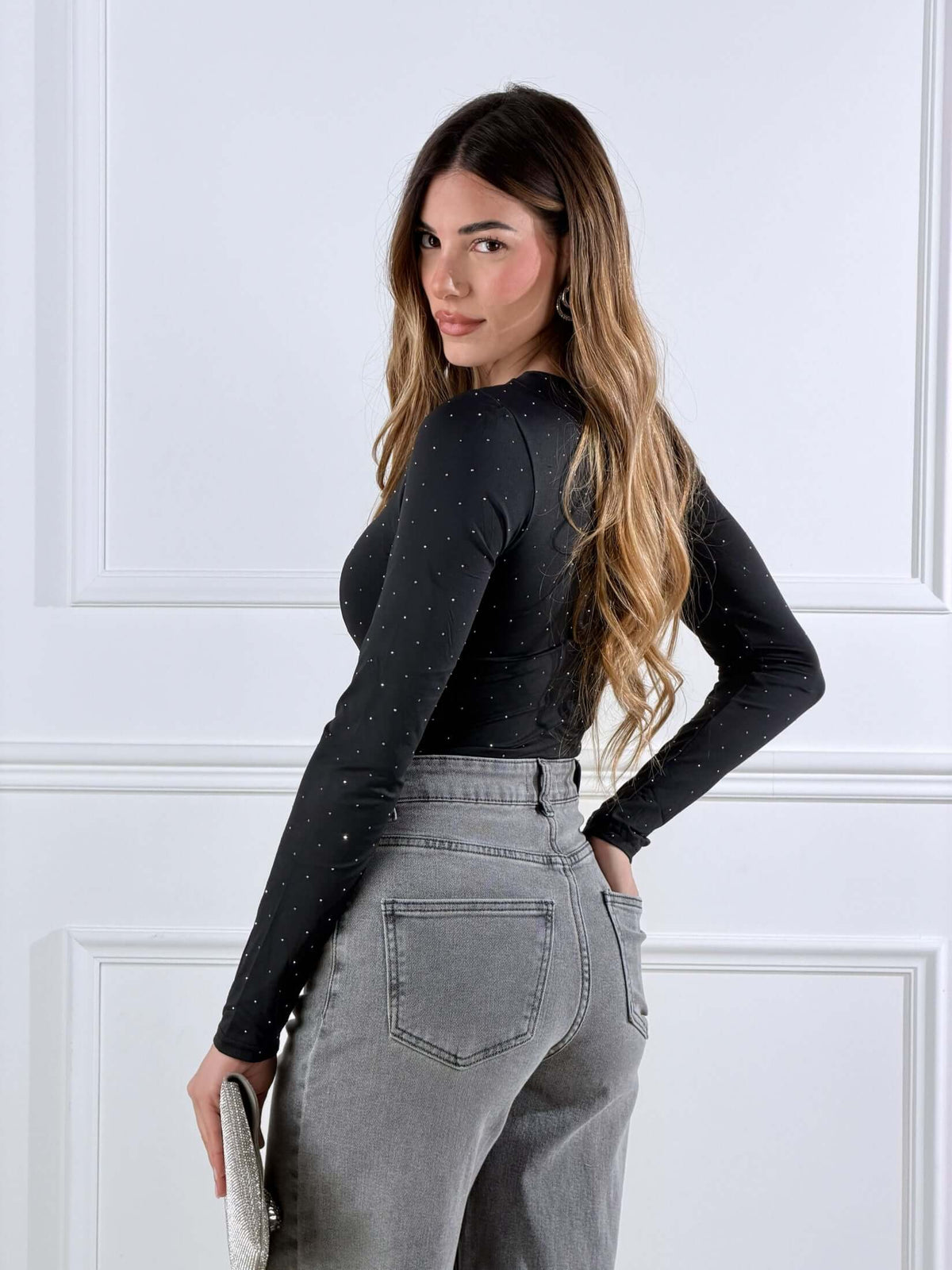 Body escote de corazón con micro strass