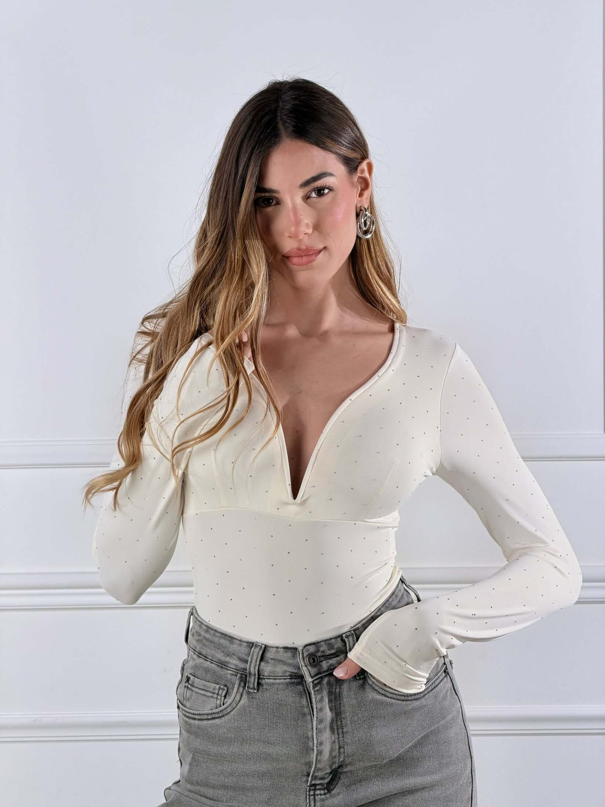 Body escote de corazón con micro strass