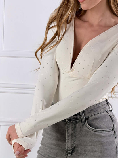 Body escote de corazón con micro strass
