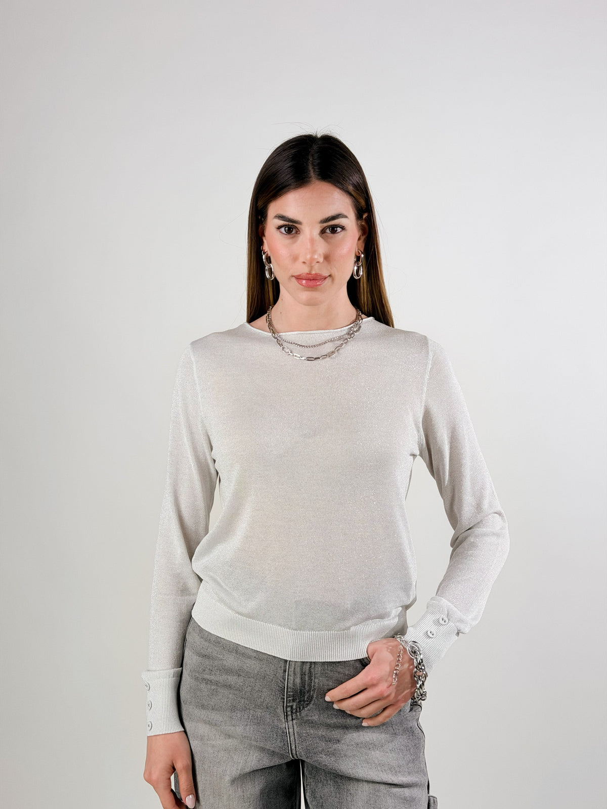 Jersey de cuello redondo lúrex