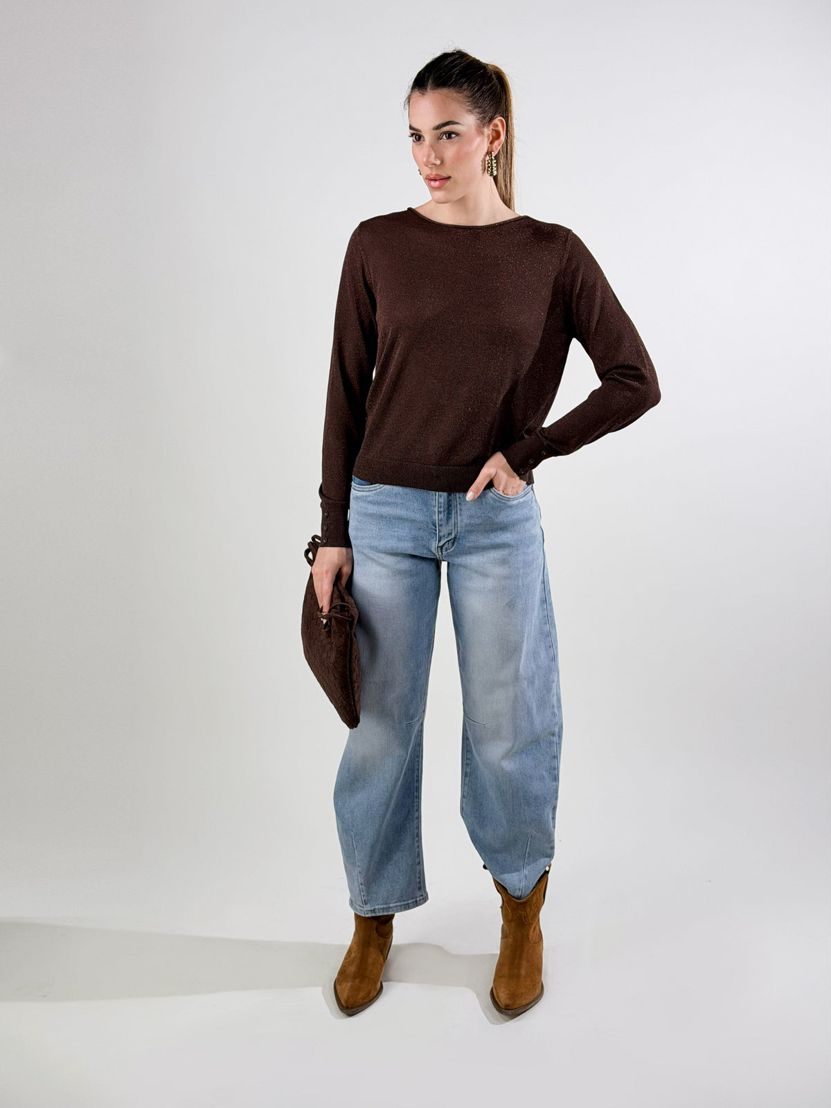 Jersey de cuello redondo lúrex