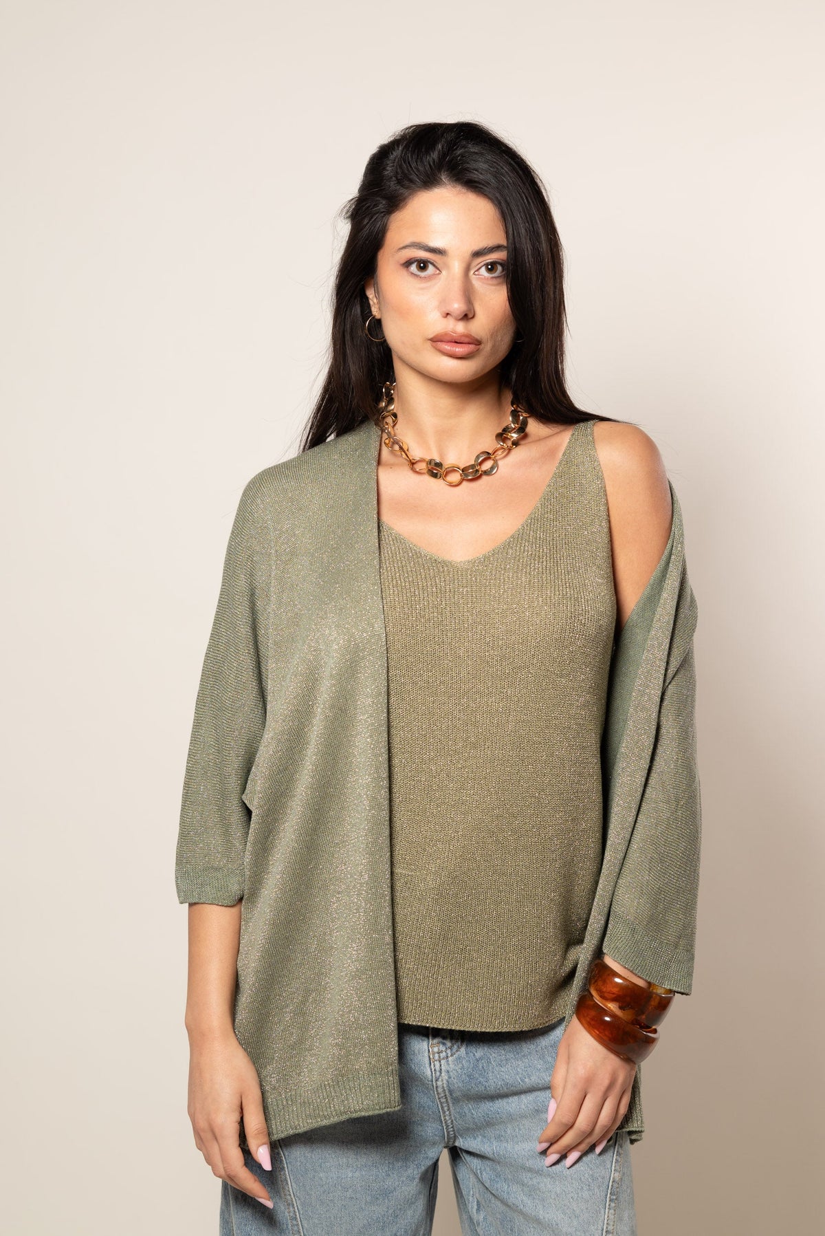 Cárdigan kimono lúrex