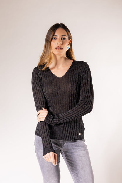 Jersey de canalé con escote en V