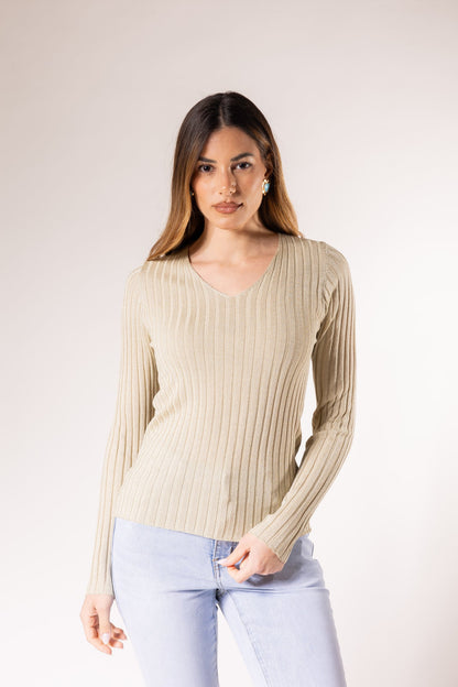 Jersey de canalé con escote en V