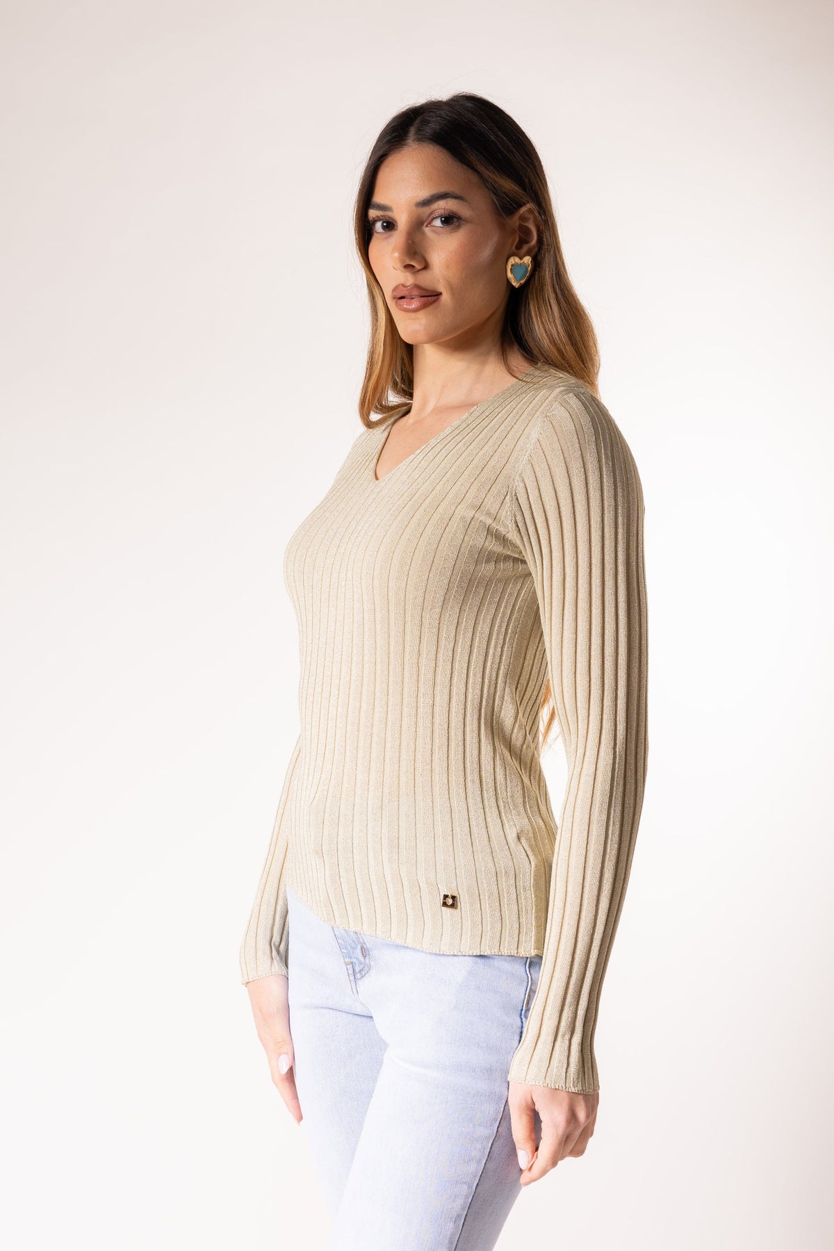 Jersey de canalé con escote en V