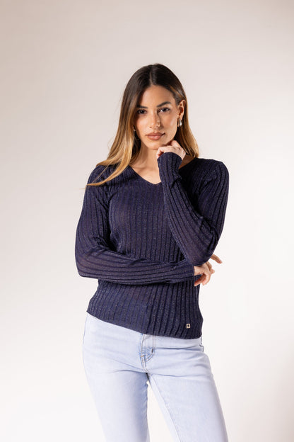 Jersey de canalé con escote en V