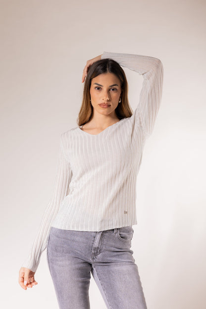 Jersey de canalé con escote en V