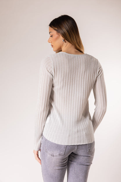 Jersey de canalé con escote en V