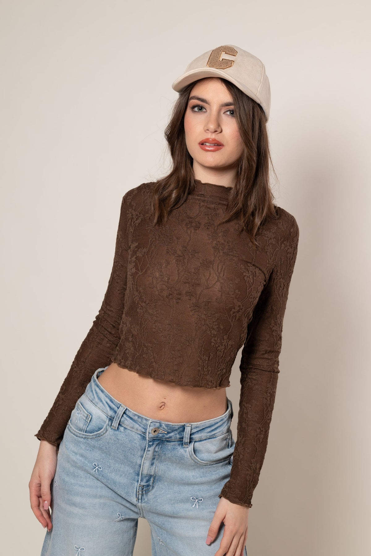 Jersey crop de encaje