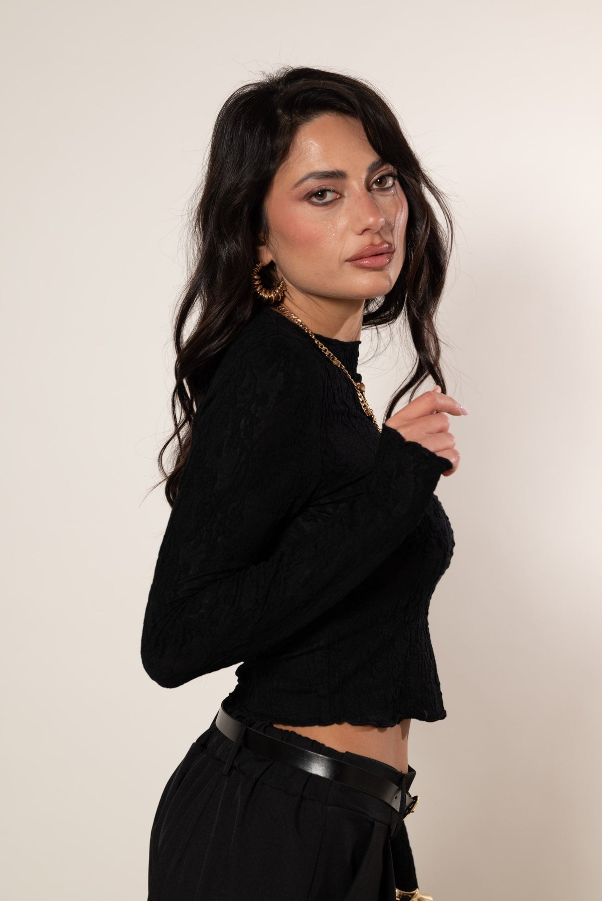 Jersey crop de encaje