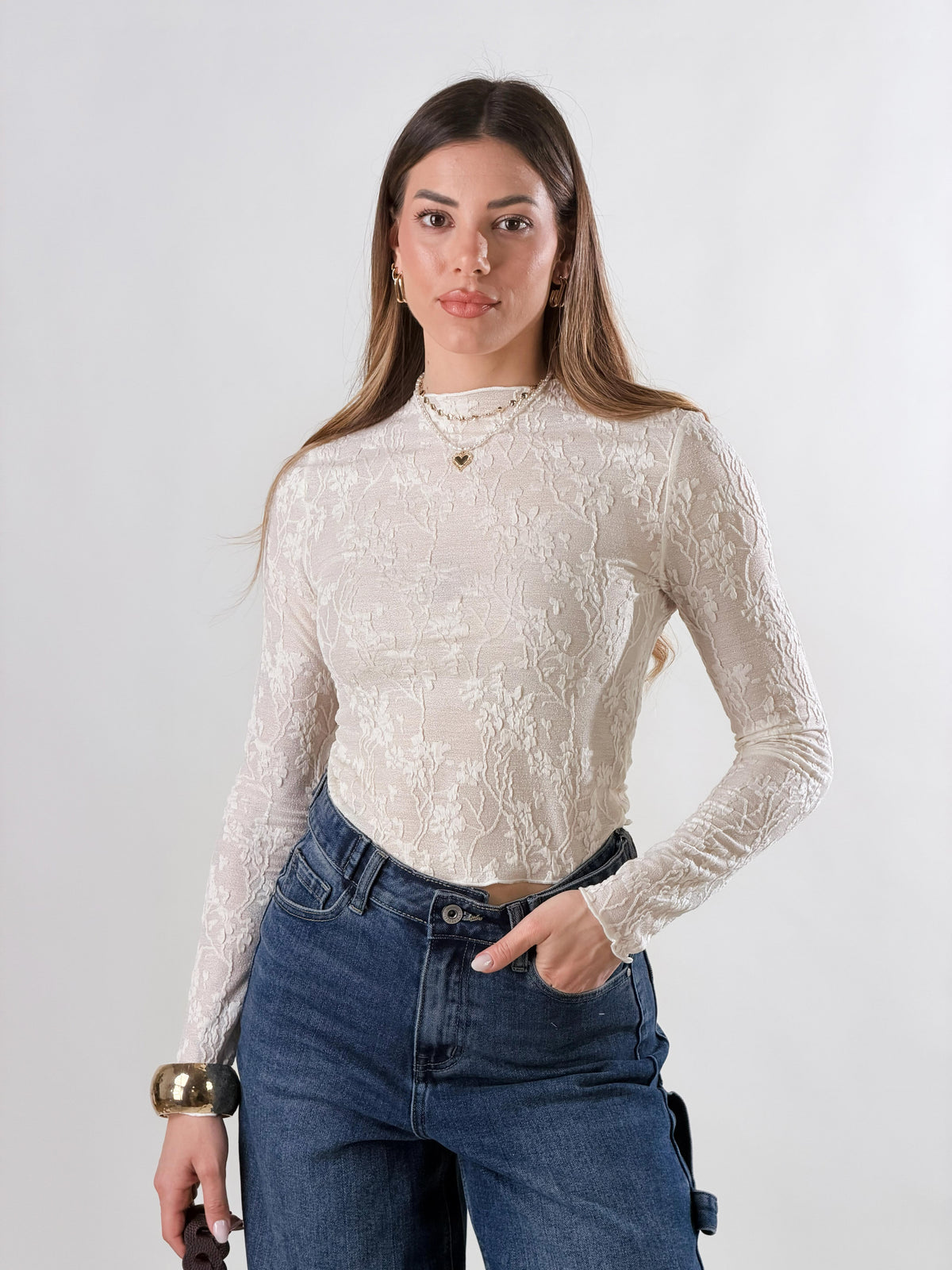 Jersey crop de encaje