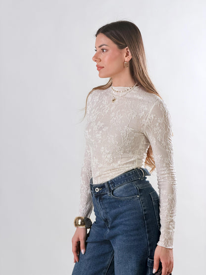 Jersey crop de encaje