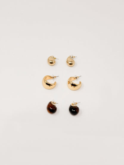 Set de 3 pares de pendientes gota