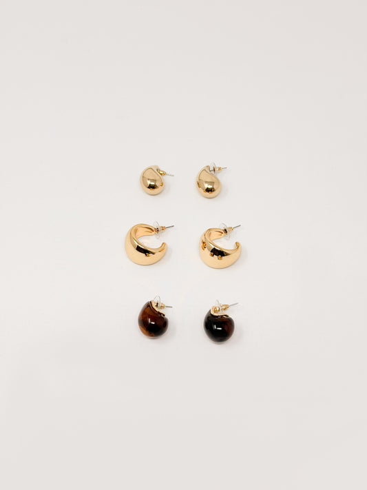 Set de 3 pares de pendientes gota