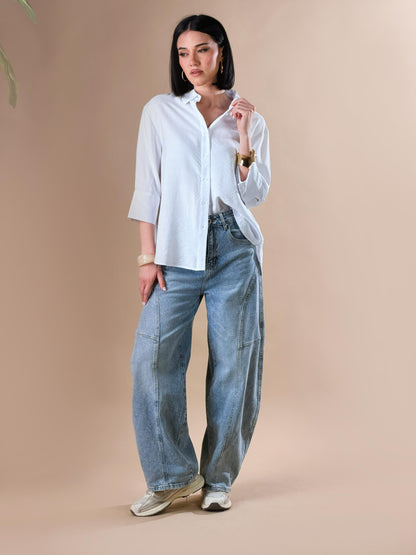 Camisa con botones y mangas tres cuartos