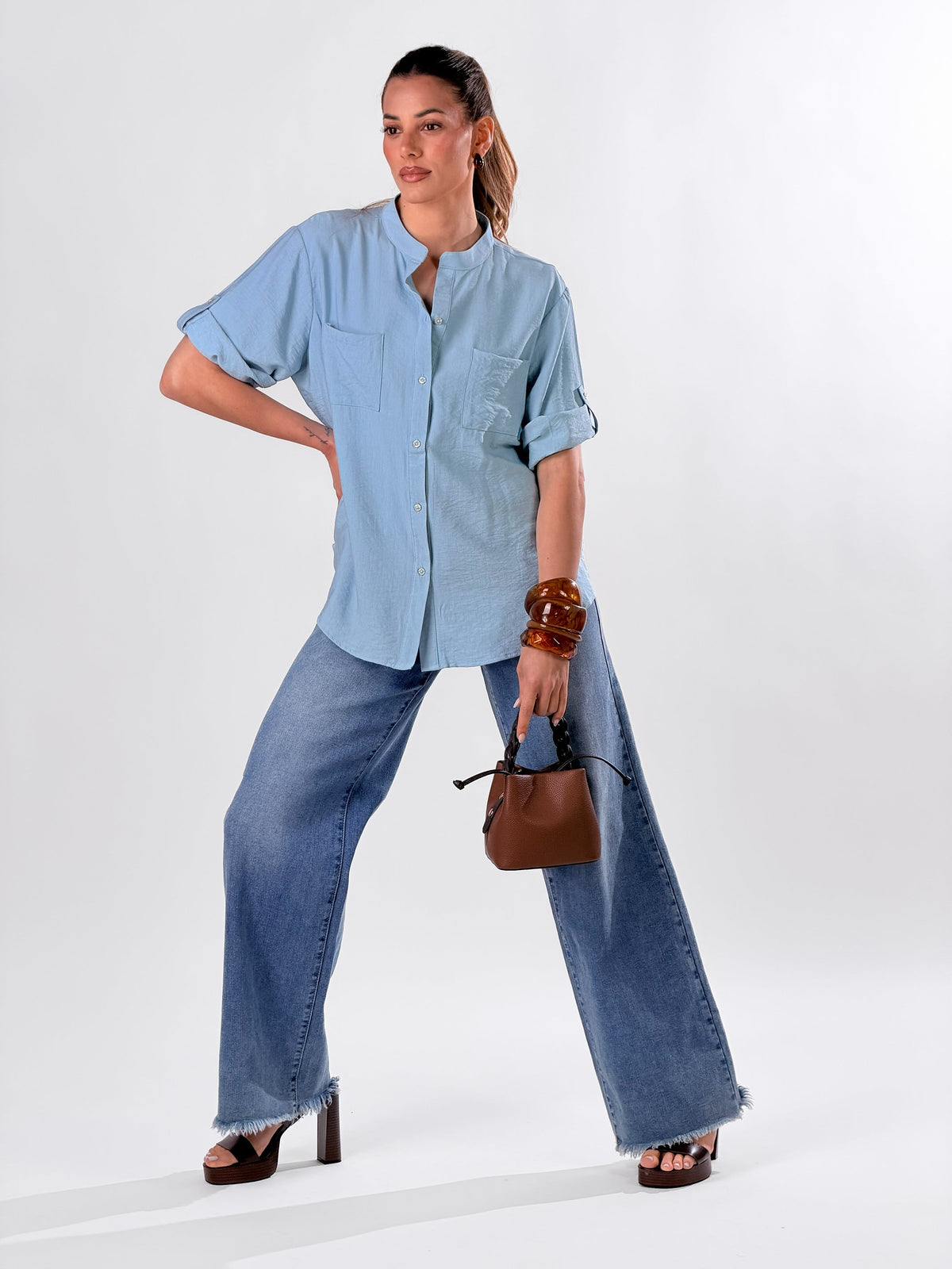 Camisa coreana efecto lino