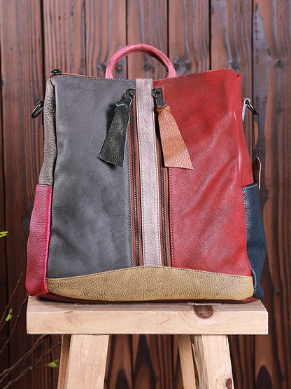 Mochila de cuero multicolor para mujer