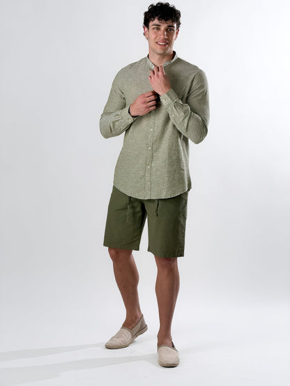 Camisa de lino jaspeado cuello coreano