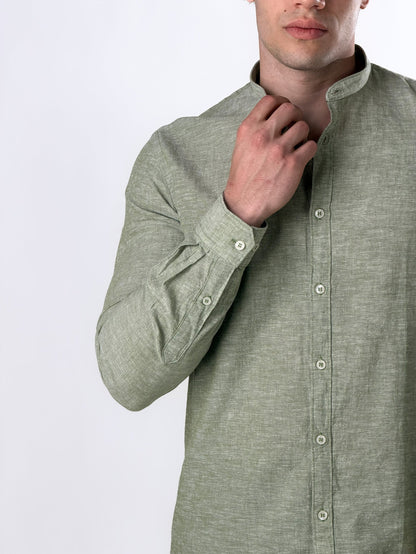 Camisa de lino jaspeado cuello coreano