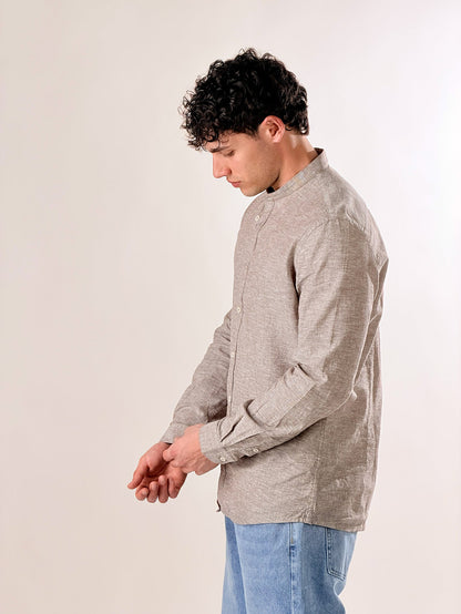 Camisa de lino jaspeado cuello coreano