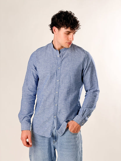 Camisa de lino jaspeado cuello coreano
