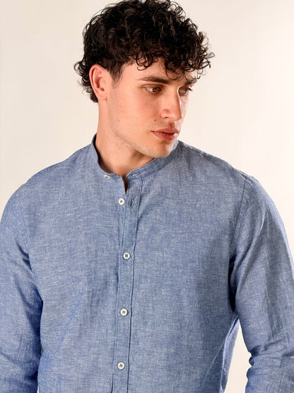 Camisa de lino jaspeado cuello coreano