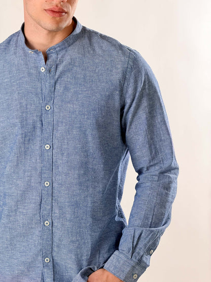 Camisa de lino jaspeado cuello coreano