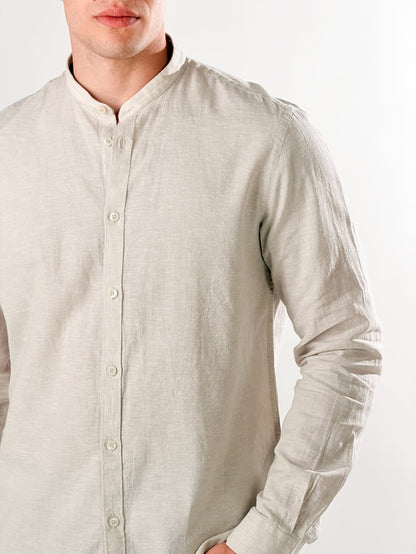 Camisa de lino jaspeado cuello coreano