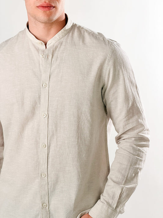 Camisa de lino jaspeado cuello coreano