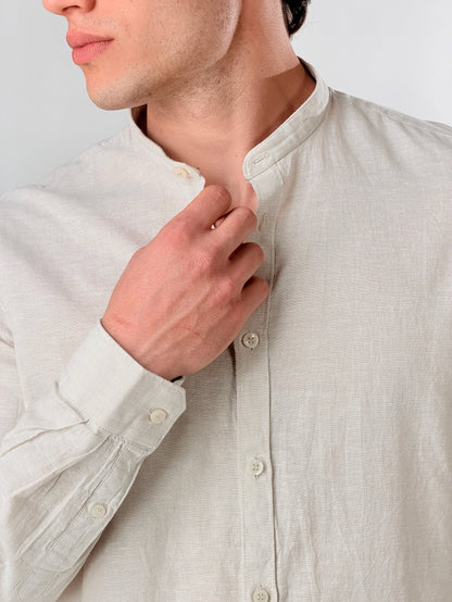 Camisa de lino jaspeado cuello coreano