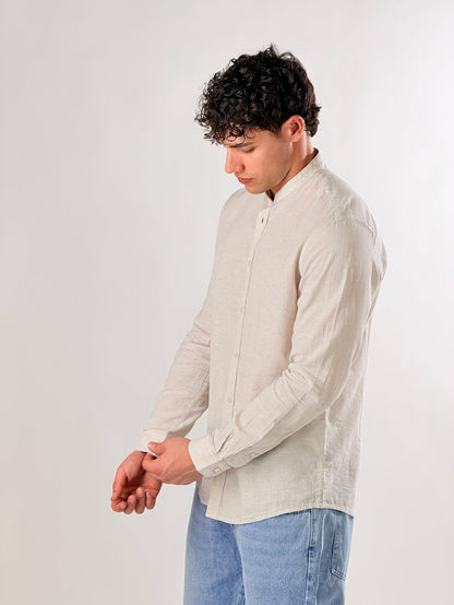 Camisa de lino jaspeado cuello coreano