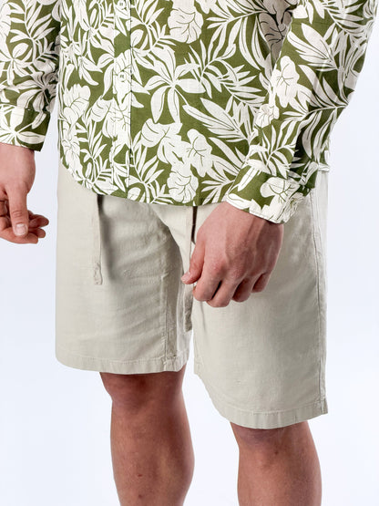 Camisa cuello coreano estampado verde oliva