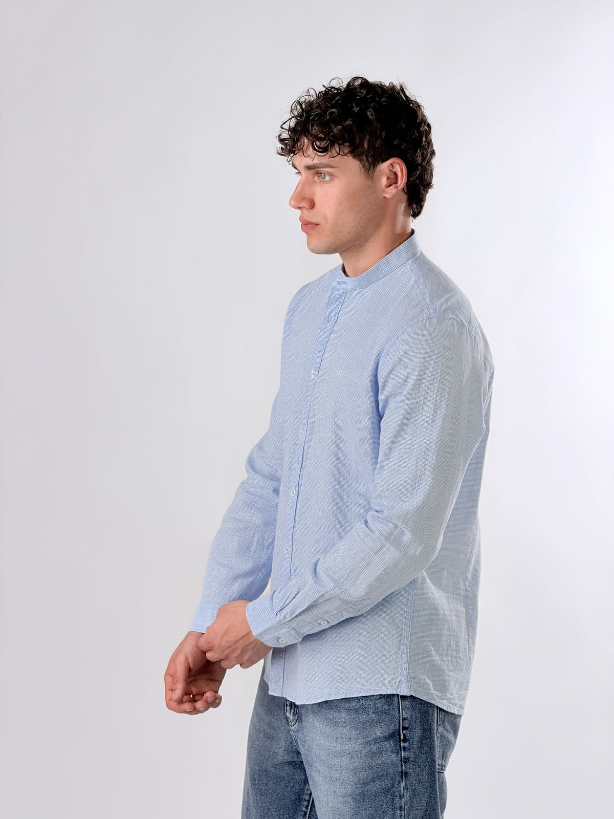 Camisa cuello coreano de micro-cuadros