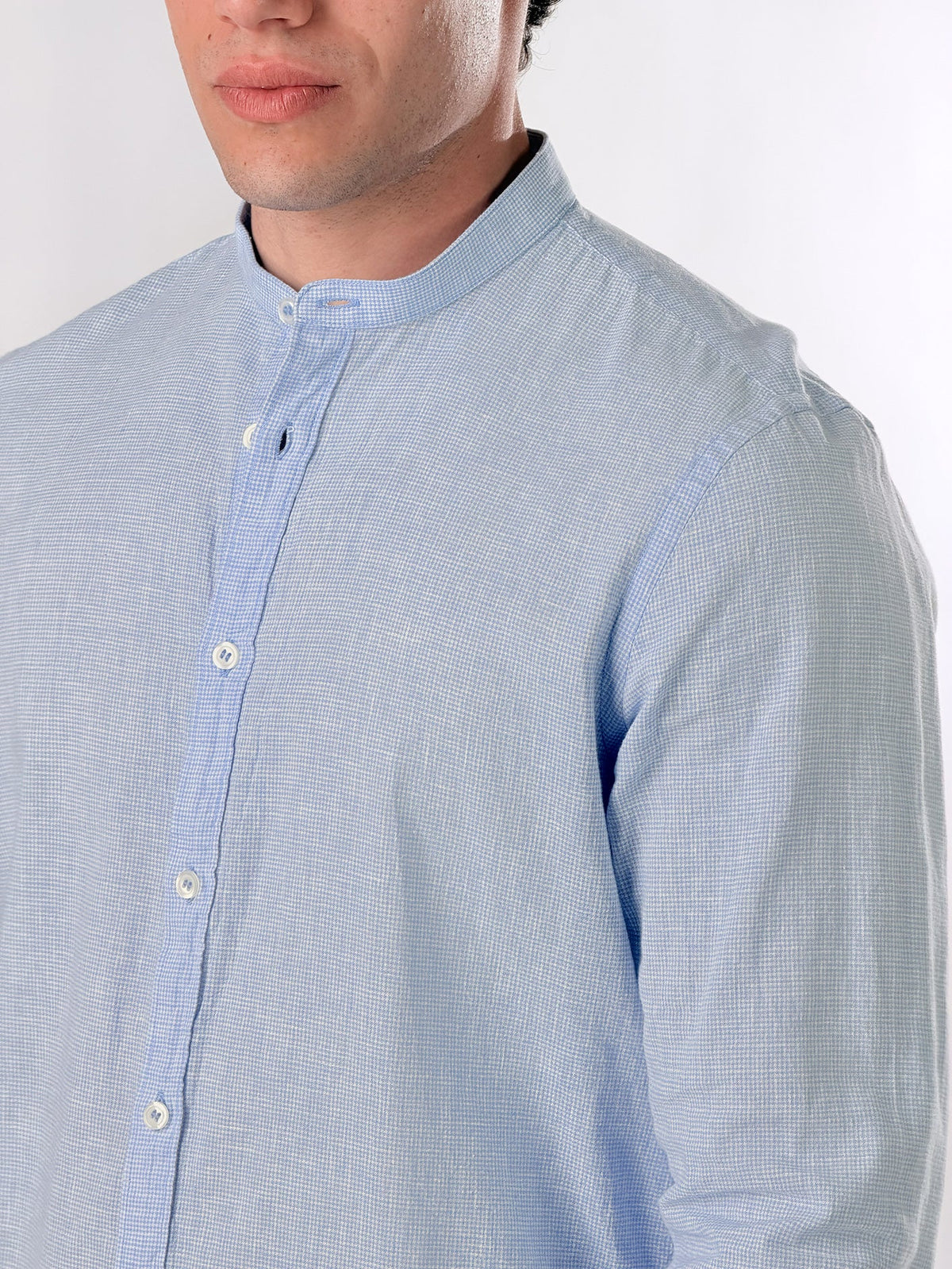 Camisa cuello coreano de micro-cuadros