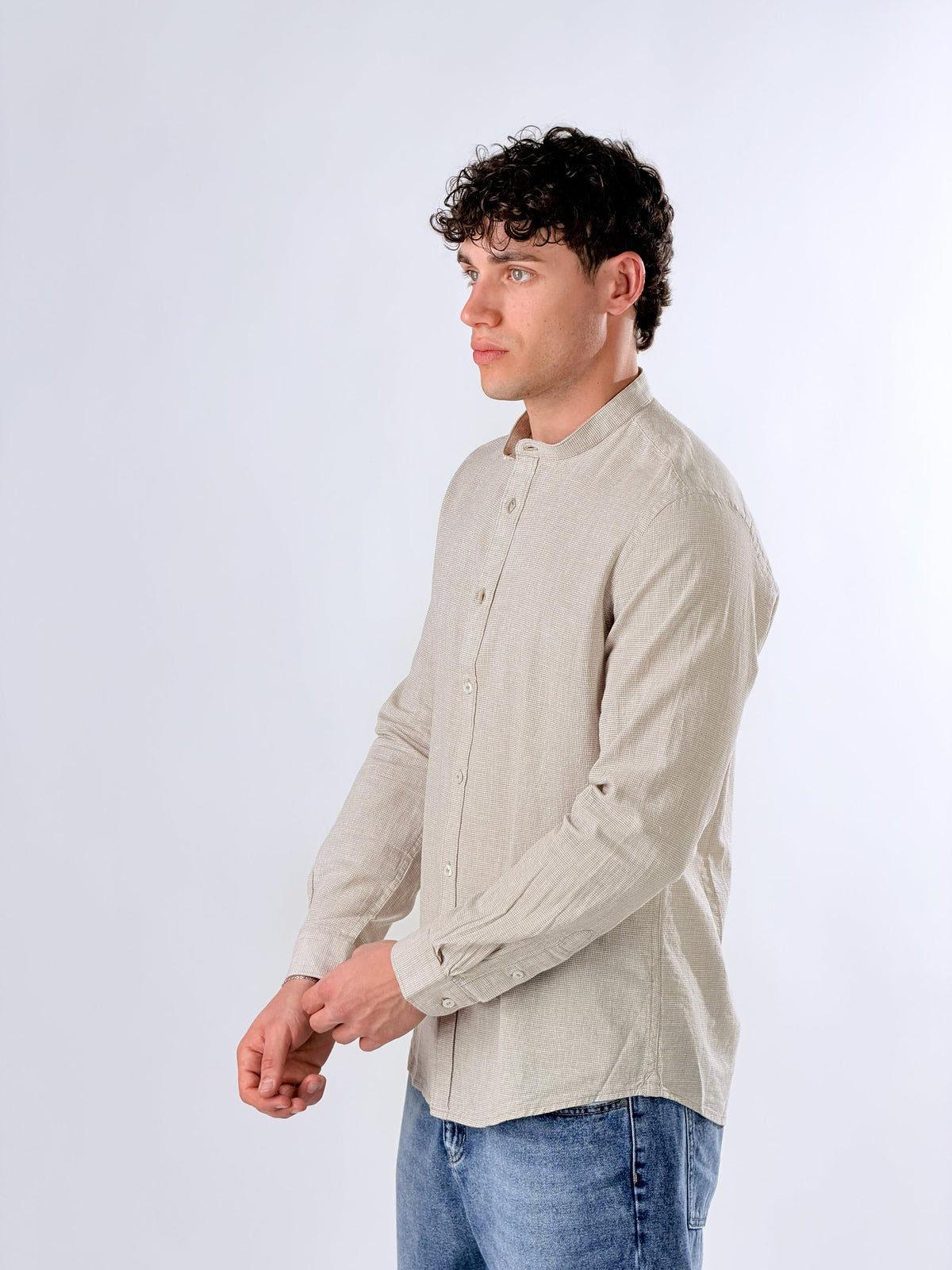 Camisa cuello coreano de micro-cuadros