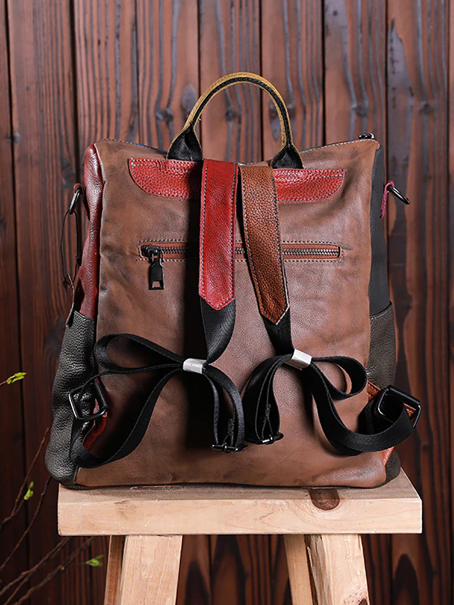 Mochila de cuero multicolor para mujer