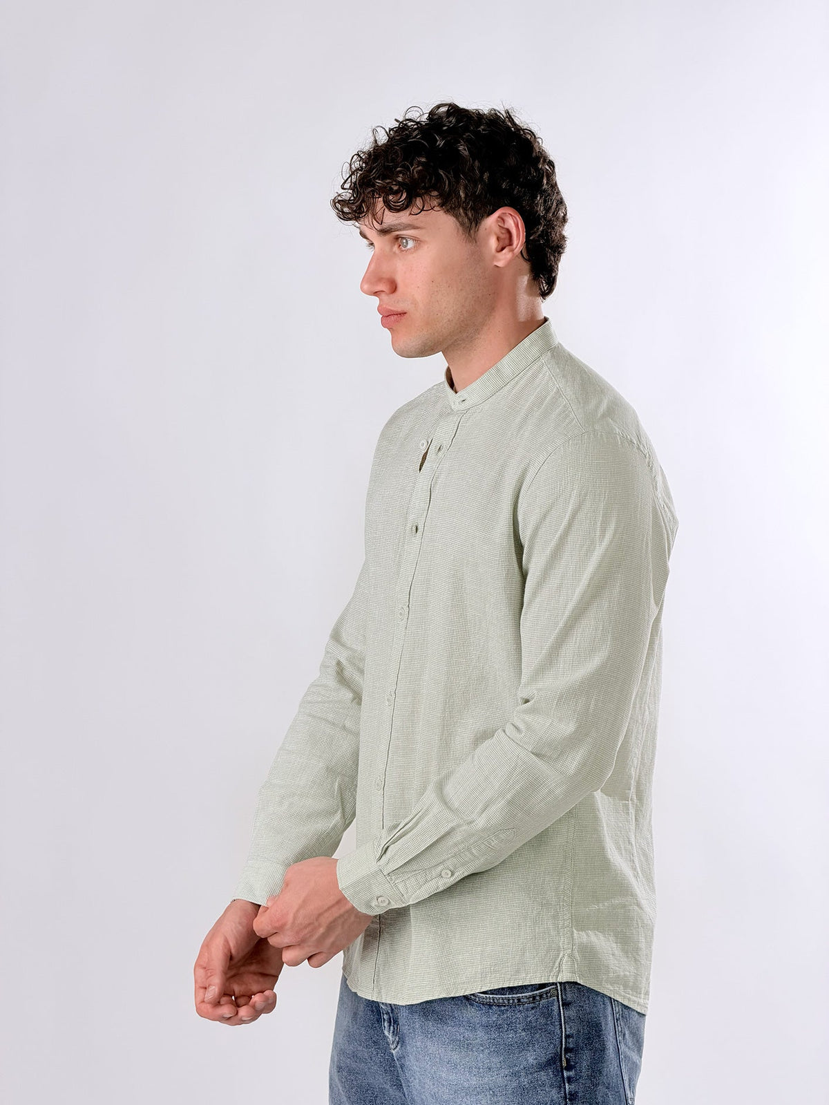 Camisa cuello coreano de micro-cuadros