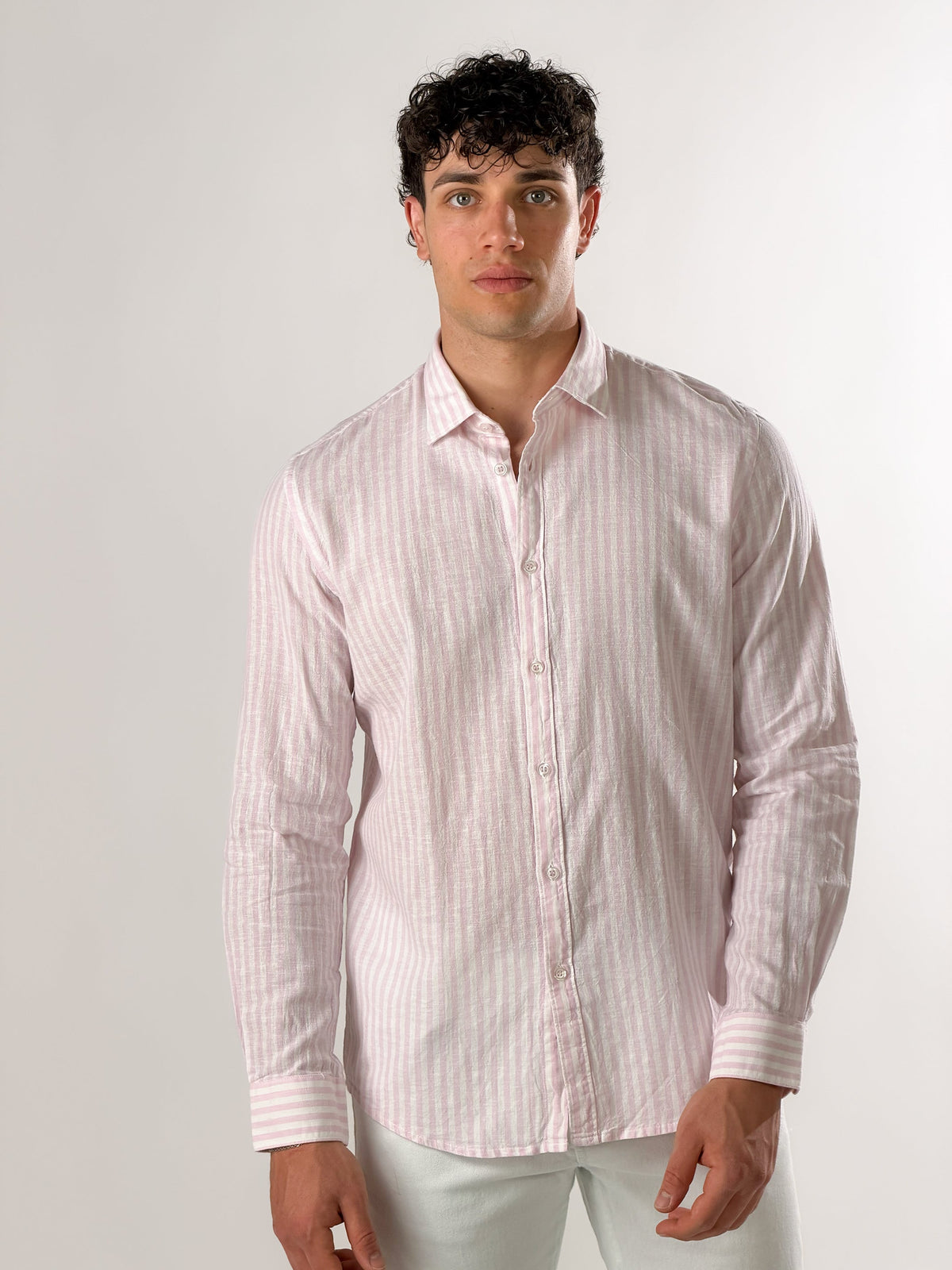 Camisa de rayas grandes mezcla de lino