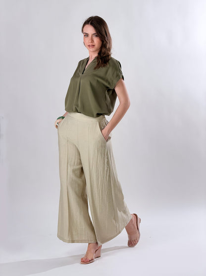Pantalones anchos al tobillo mezcla de lino