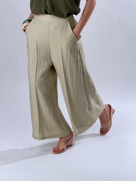 Pantalones anchos al tobillo mezcla de lino