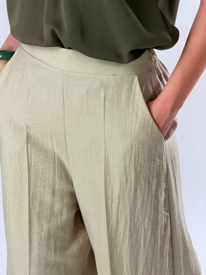 Pantalones anchos al tobillo mezcla de lino