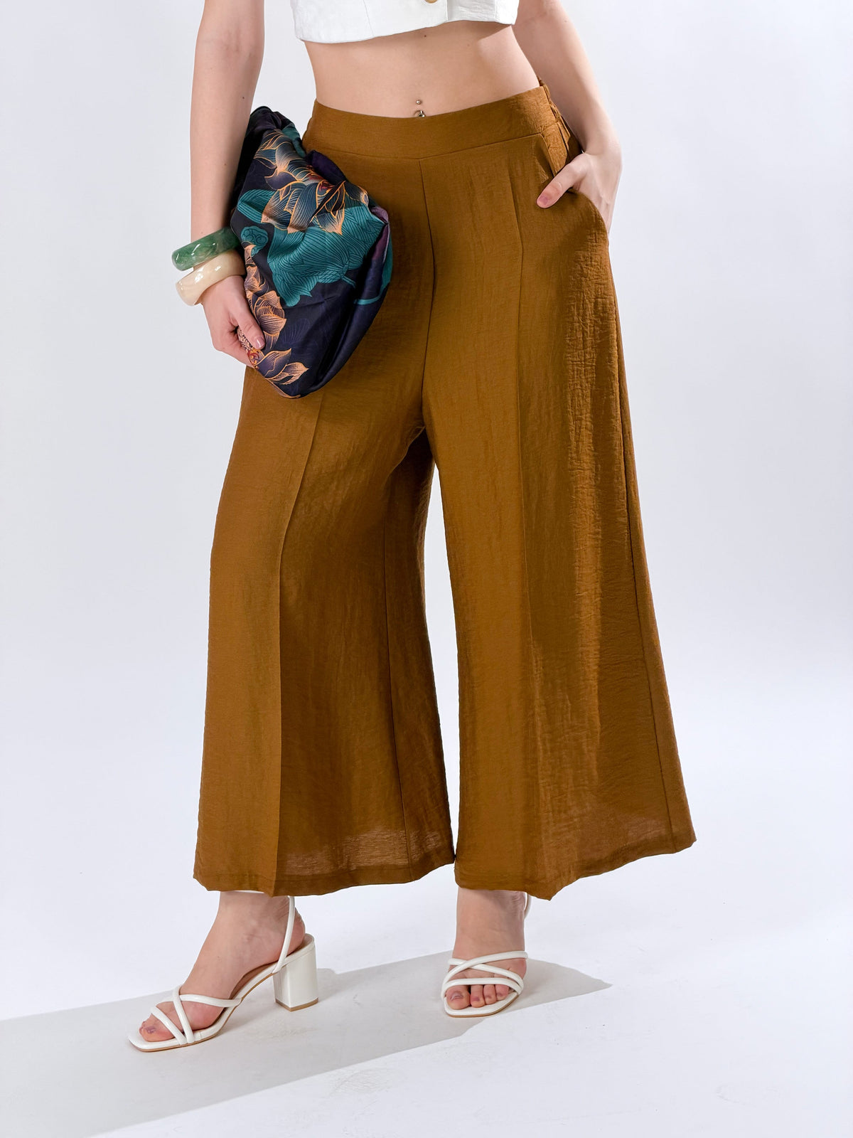 Pantalones anchos al tobillo mezcla de lino