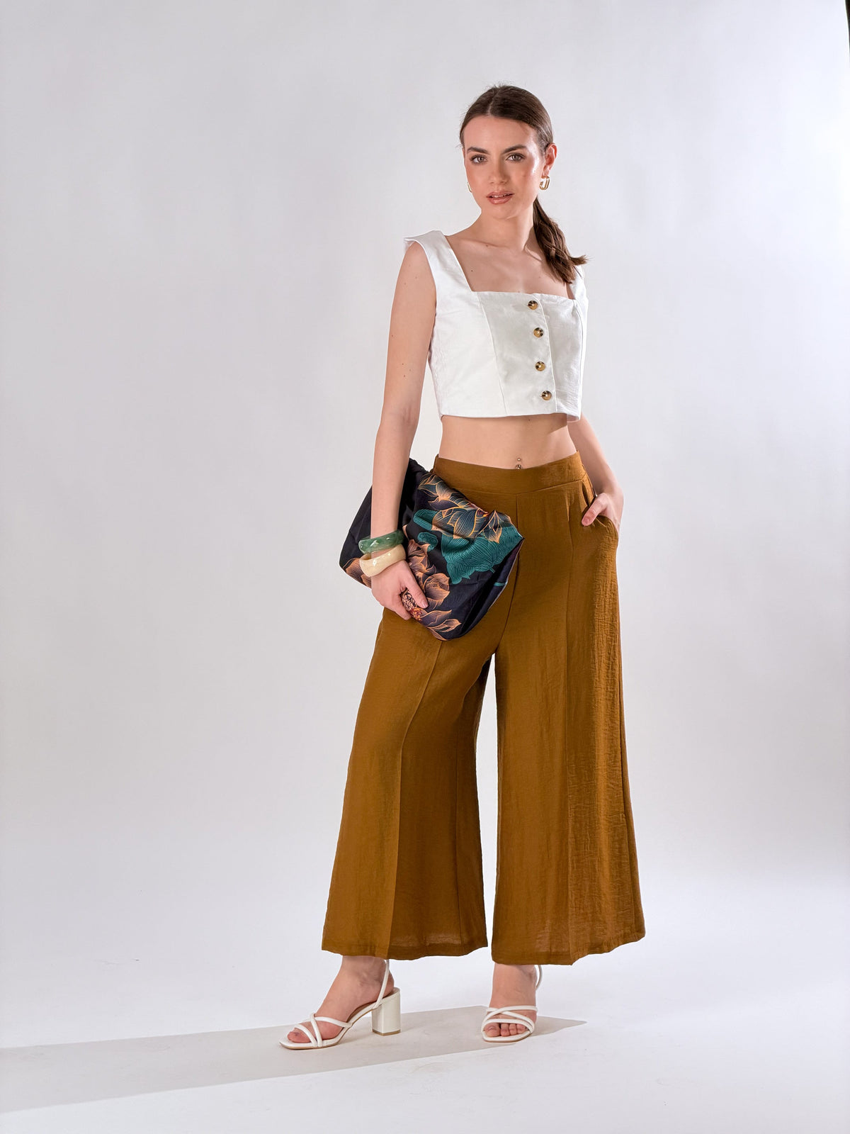 Pantalones anchos al tobillo mezcla de lino