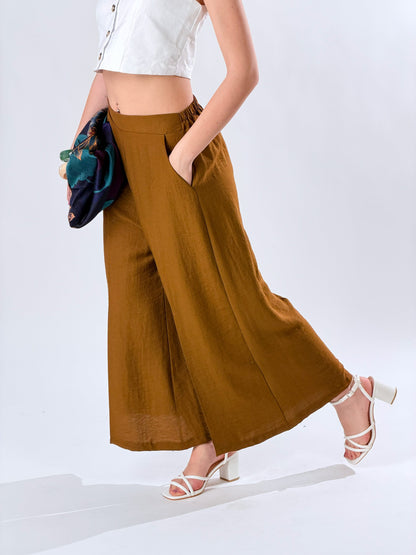 Pantalones anchos al tobillo mezcla de lino
