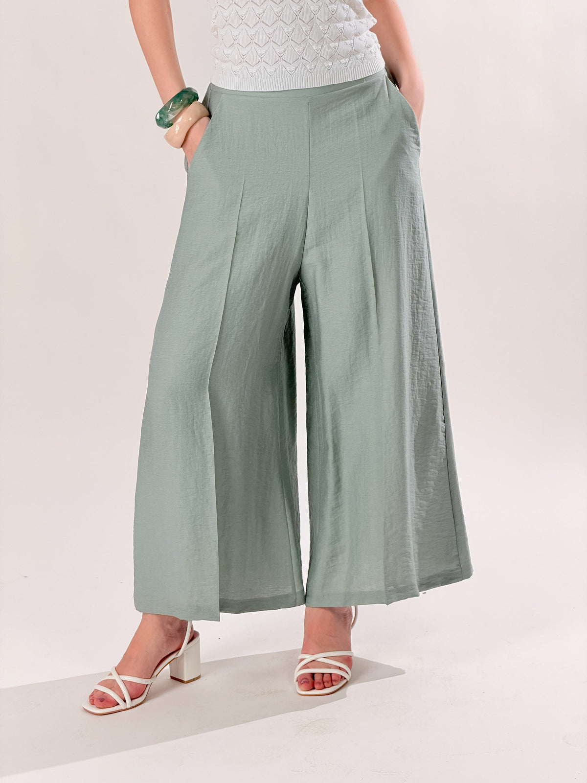 Pantalones anchos al tobillo mezcla de lino