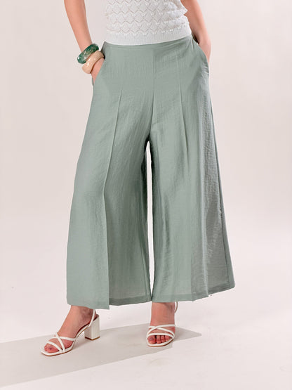 Pantalones anchos al tobillo mezcla de lino