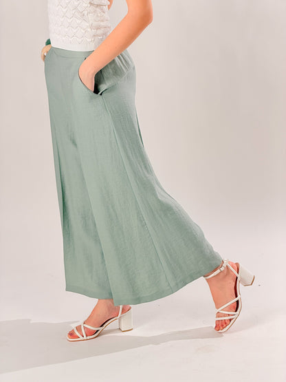 Pantalones anchos al tobillo mezcla de lino