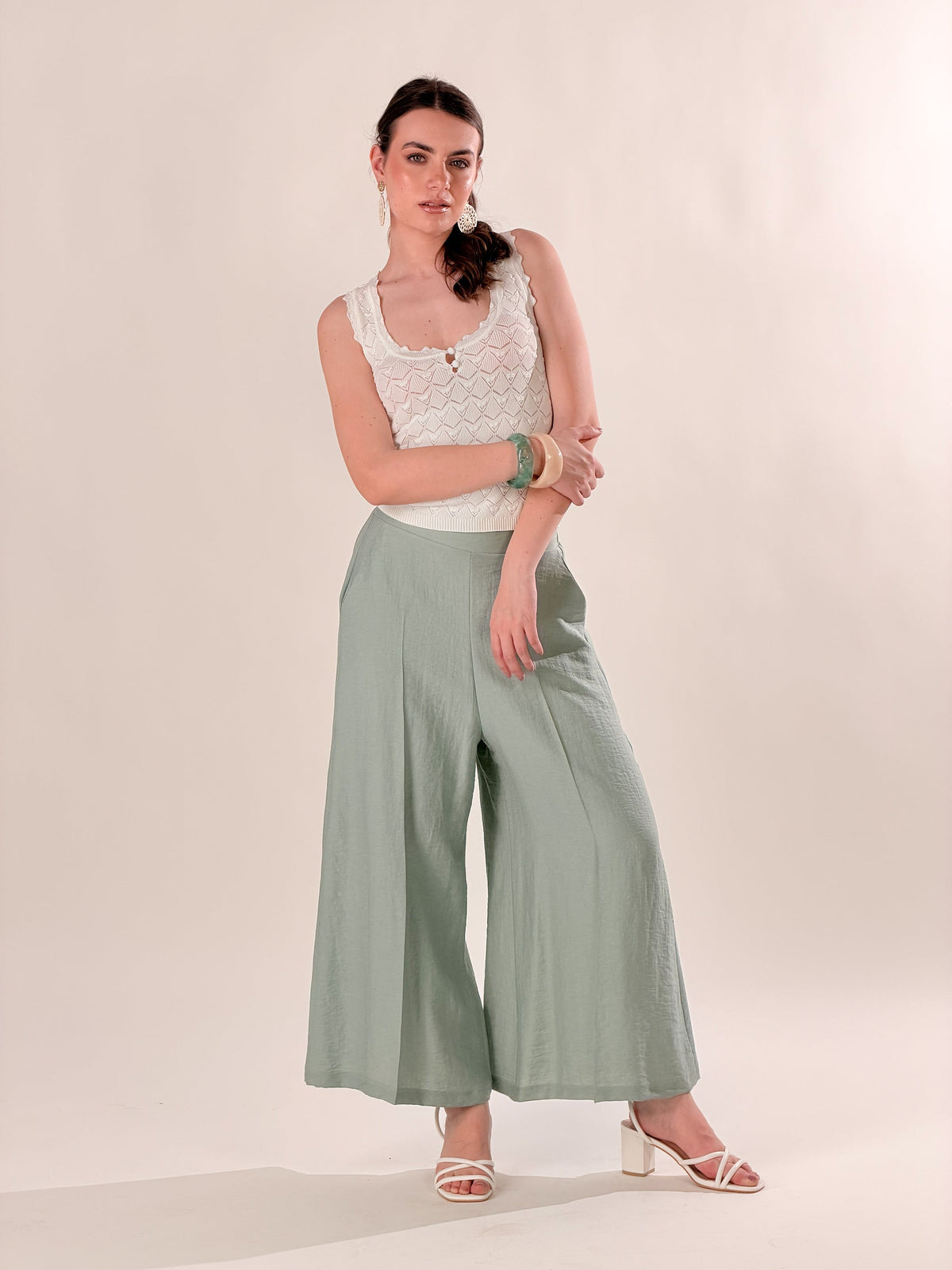 Pantalones anchos al tobillo mezcla de lino