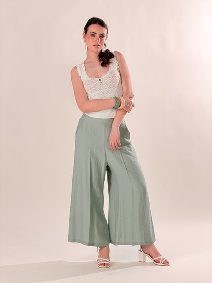 Pantalones anchos al tobillo mezcla de lino