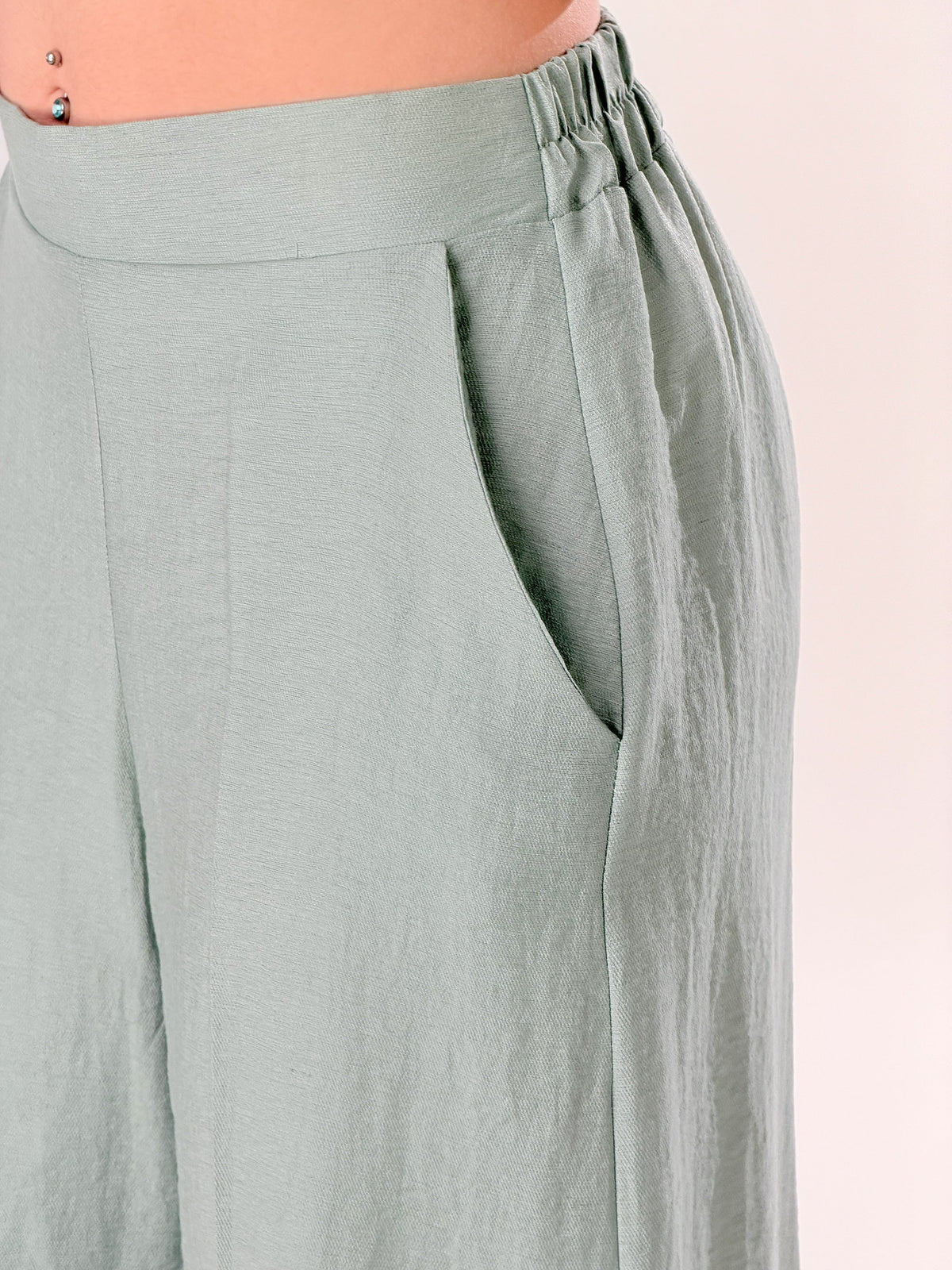 Pantalones anchos al tobillo mezcla de lino